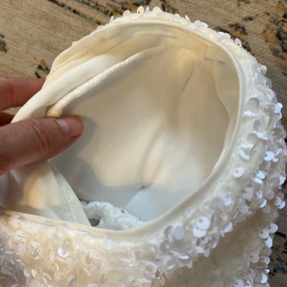 ASOS LUXE one shoulder asymmetric draped mini dress in white sequin - Picture 10 of 11